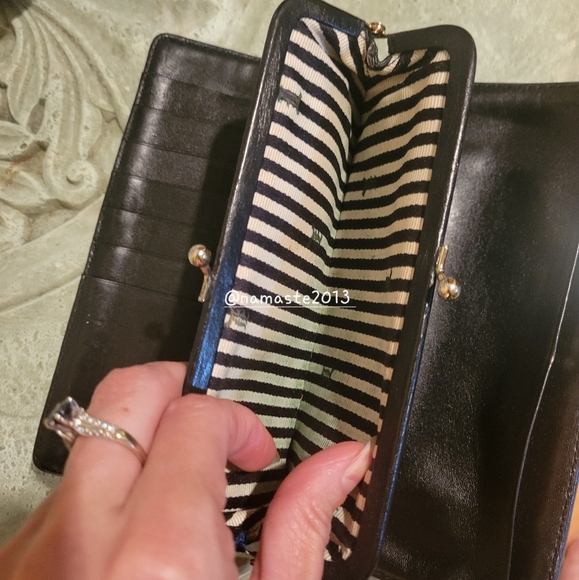 L.A.M.B. Gwen Stefani Leather Wallet Velour Center Stripe Designer Luxury #63 - Picture 12 of 14